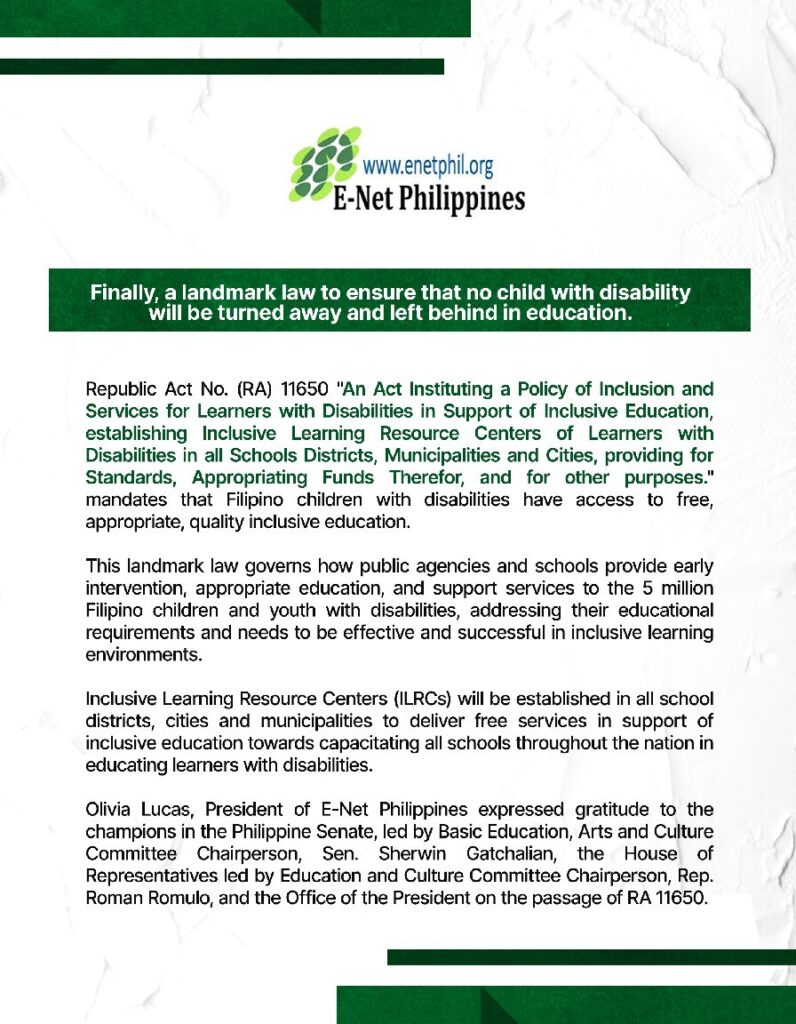 Read more about the article Finally, a landmark law to ensure that no child with disability will be turned away and left behind in education.