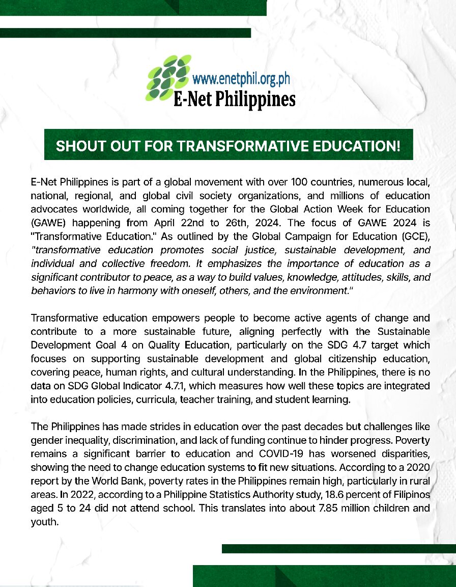 Read more about the article SHOUT OUT FOR TRANSFORMATIVE EDUCATION!