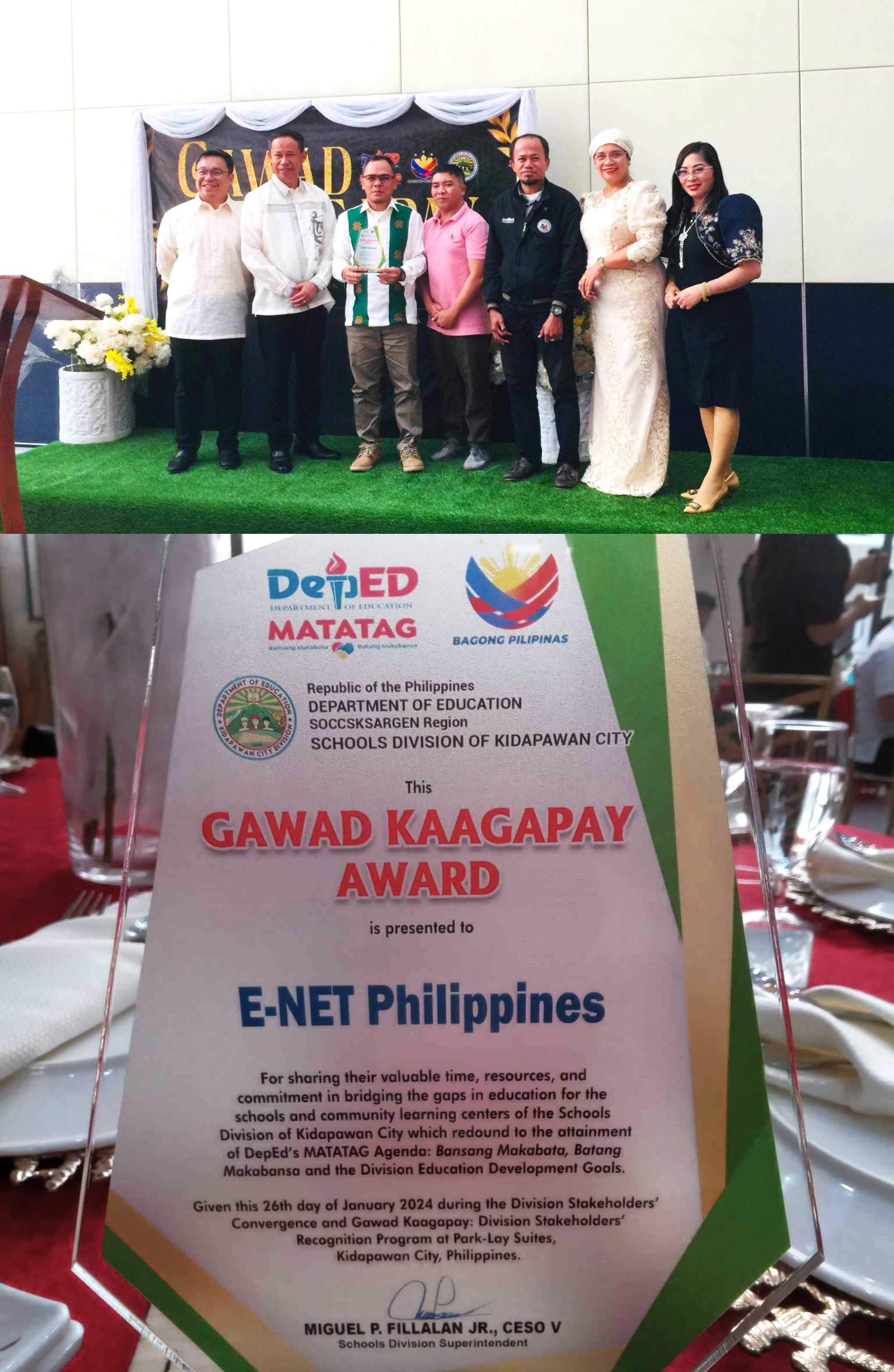 Read more about the article E-Net Philippines received the Gawad Kaagapay Award in theDeped City Schools Division of Kidapawan Stakeholders’ Convergence and Recognition Program