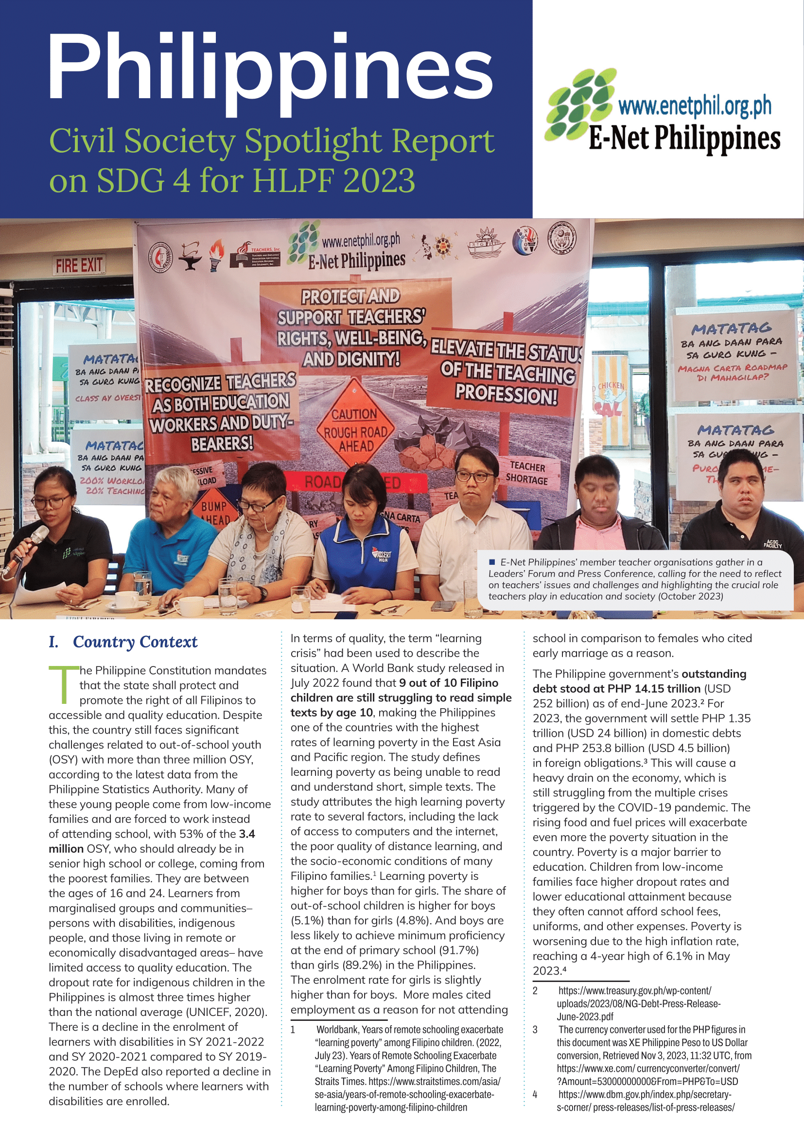 Read more about the article Philippines Civil Society Spotlight Report on SDG 4 for HLPF 2023